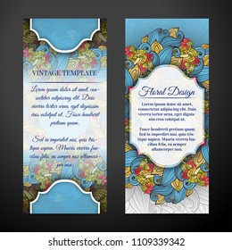 Set of Vertical Banners, Web Design Element. Beautiful Abstract Flowers, Elegant Feminine Template. Corporate Identity, Flyer, Greeting Card, Invitation. Vector Illustration. Clipping Mask, Editable