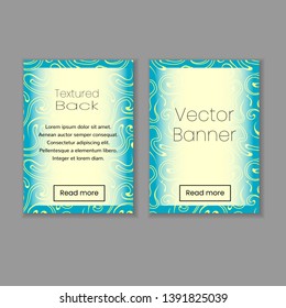 Set of vertical banners for web, print and social media. Yellow text area on bright green pattern textured back. Vector template isolated on gray background.