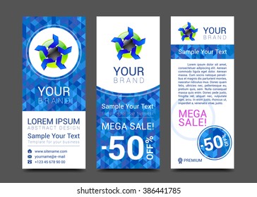 set of vertical banners for your business ad to logo polygon background, banner vector with sample text.