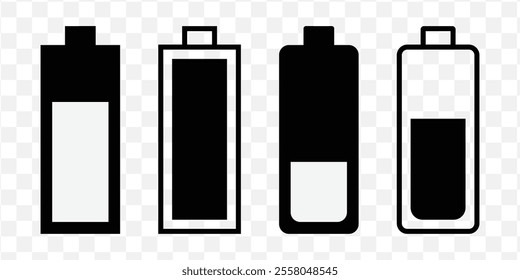 Set of vertical battery level indicators in percentage vector. Battery indicator symbols. 10,20,100 percent.