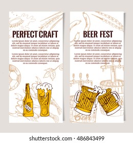 Set of vertical Beer Horizontal banners. Good as a template of advertisement or invitation. Vector illustration