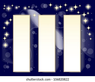Set of vertical billboards on on a dark background with stars. EPS10. Vector illustration.
