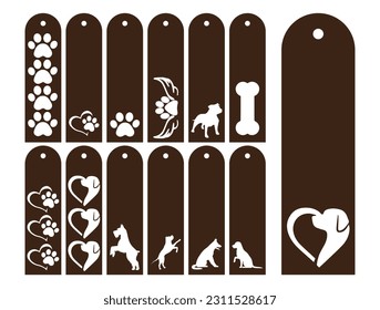 Set of vertical bookmarks with butterfly. Template for plotter laser cutting of paper, metal engraving, wood carving, Vector illustration