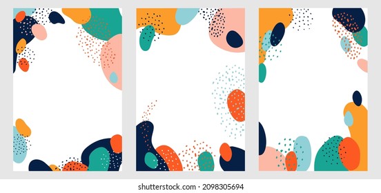 Set of vertical bright modern art background with abstract colored shape on white. Trendy cover template with place for text for design for social media posts, web, mobile app. Vector illustration. 
