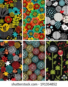 Set of vertical cards with birds and flora. Vector illustration. 