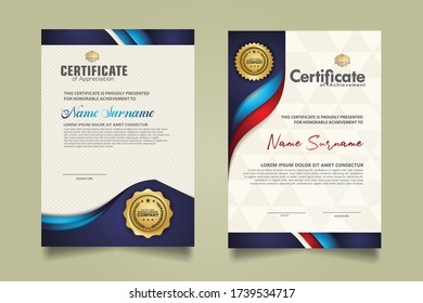 set vertical certificate template with flow lines ornament and modern texture pattern background. Diploma. Vector illustration