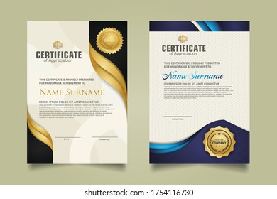 set vertical certificate template with flow lines ornament and modern texture pattern background. Diploma. Vector illustration for other users