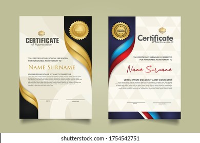 set vertical certificate template with flow lines ornament and modern texture pattern background. Diploma. Vector illustration for other users