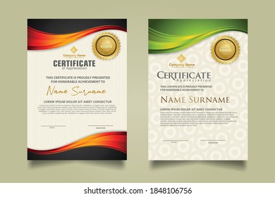 set vertical certificate template with flow lines ornament and modern texture pattern background. Diploma. Vector illustration