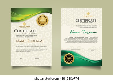 set vertical certificate template with flow lines ornament and modern texture pattern background. Diploma. Vector illustration