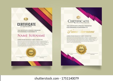 set vertical certificate template with stripes ornament and modern texture pattern background. Diploma. Vector illustration for other users