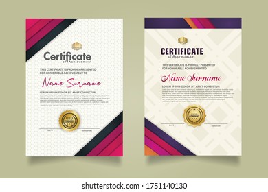set vertical certificate template with stripes ornament and modern texture pattern background. Diploma. Vector illustration for other users