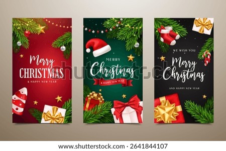 Set of Vertical Christmas Banners with Realistic Decorations