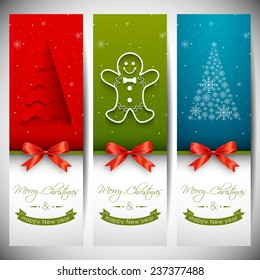 Set of vertical Christmas banners with stylish tree and gingerbread man.
