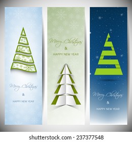 Set of vertical Christmas banners with stylish tree.