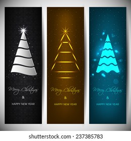 Set of vertical Christmas banners with stylish tree.