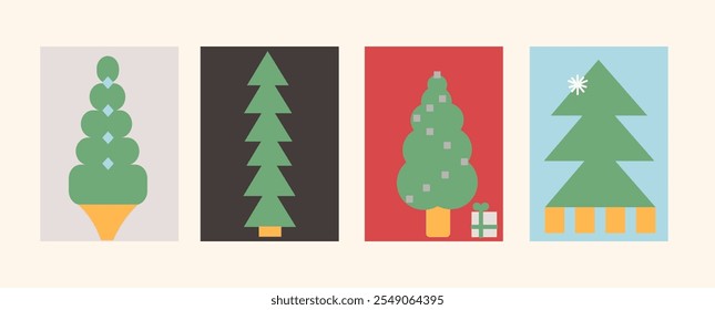 Set of vertical Christmas and New Year templates in shape style in vector. Elements for poster postcards stickers design
