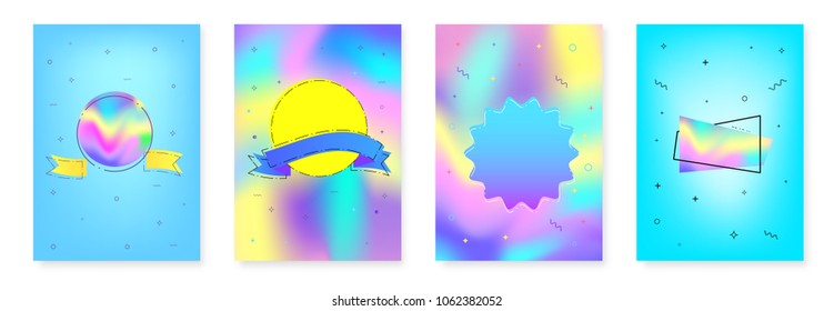 Set of vertical covers for graphic design. Background with holographic foil effect. Vector illustration.