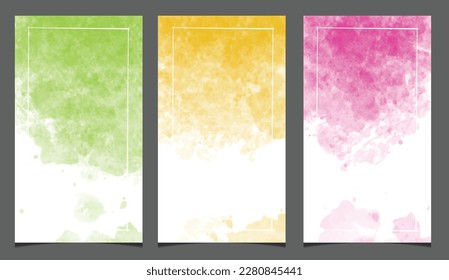 Set of vertical creative social media post with grunge watercolor background