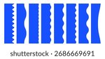 Set of vertical dividers and borders with different wavy edge patterns. Collection with different blue shapes with scalloped, and smooth curves, perfect for decorative page separators