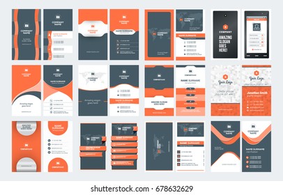 Set of vertical double sided business card templates. Stationery design vector set. Vector illustration