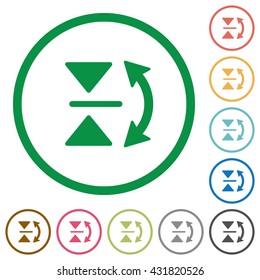 Set of vertical flip color round outlined flat icons on white background
