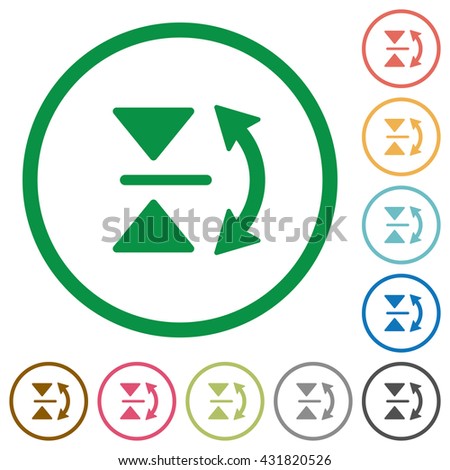 Set of vertical flip color round outlined flat icons on white background