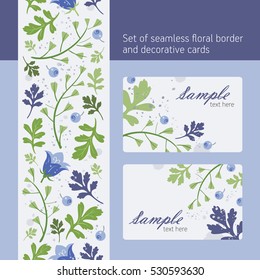 Set of vertical floral seamless border and decorative cards. Hand drawn vector illustration
,