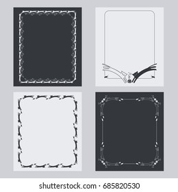 Set of vertical frame with black cats silhouettes. Copy space. Vector clip art.
