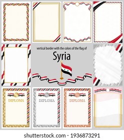 Set of vertical frames and borders in the colors of the flag of Syria, template elements for your certificate and diploma. Vector.