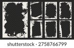 Set of vertical frames with raw gouache textures. Artistic white borders with grunge edges for posters, photos, and wedding invites. Isolated hand drawn templates with brush strokes. Vintage elements.