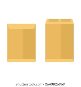 Set of vertical front and back manila envelope icon isolated on white background. Sealed and unsealed. Cartoon top secret documents folder. Manila folder. Flat color vector design illustration EPS 10.