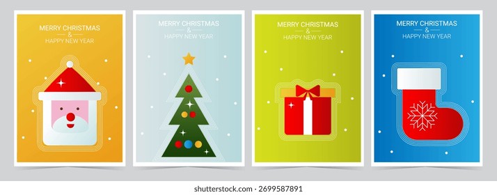 Conjunto de tarjetas de felicitación geométricas de Vertical para Navidades felices y feliz año Nuevo 2026. Ilustración vectorial.