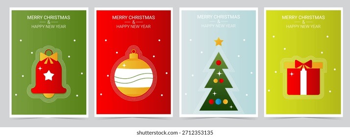 Conjunto de tarjetas de felicitación geométricas de Vertical para Navidades y Nuevo año 2026. Ilustración vectorial.