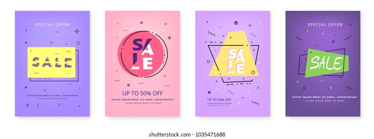 Set of vertical geometric Sale banners. Sliced text style. Element for graphic design - ad, poster, flyer, tag, coupon, card. Vector illustration.