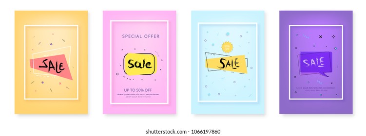 Set of vertical geometric Sale banners. Element for graphic design - ad, poster, flyer, tag, coupon, card. Vector illustration.