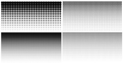 Set Von Vertikalen Farbverlauf-Halbtonhintergründen, Horizontalen Vorlagen Mit Halbtonmuster. Vektorgrafik