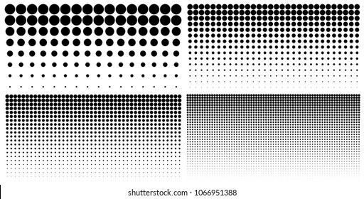 Set of vertical gradient halftone dots backgrounds, horizontal templates using halftone dots pattern. Vector illustration