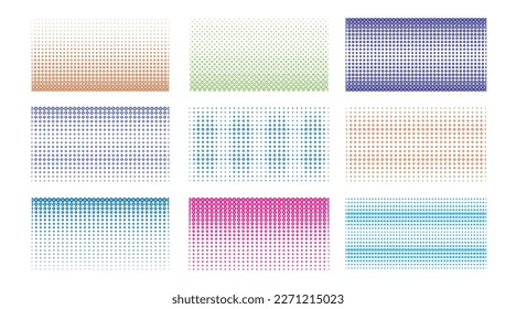Set of vertical gradient halftone dots background, horizontal template using halftone dots pattern. Colorful vector illustration.