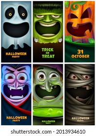 set of vertical graphics for halloween with monster vampire witch pumpkin ghost mummy cartoon