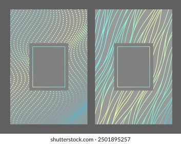 Set of vertical gray abstract background with neon color holographic wavy pattern. Trendy template of modern design for flyers, websites, covers, brochures, presentations, banners. Vector EPS10
