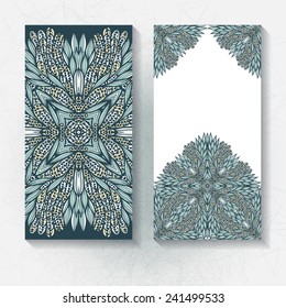 Set of vertical hand drawn floral banners, invitation, greeting or visiting cards. Eps10