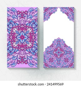 Set of vertical hand drawn floral banners, invitation, greeting or visiting cards. Eps10