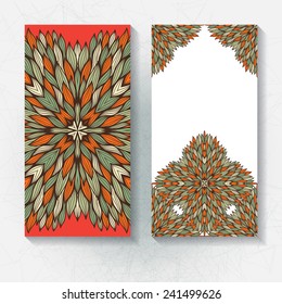 Set of vertical hand drawn floral banners, invitation, greeting or visiting cards. Eps10