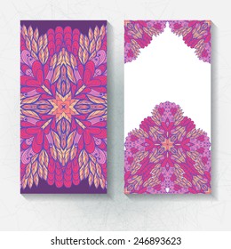 Set of vertical hand drawn floral banners, invitation, greeting or visiting cards. Eps10