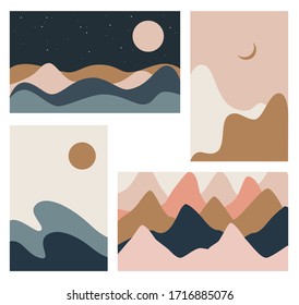 Set of vertical and horizontal backgrounds with waves or hills of warm bright colors.Abstract vector template with geometric pattern.