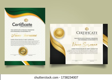set vertical and horizontal certificate template with flow lines ornament and modern texture pattern background. Diploma. Vector illustration