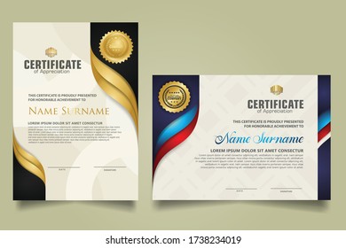 set vertical and horizontal certificate template with flow lines ornament and modern texture pattern background. Diploma. Vector illustration