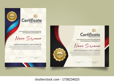 set vertical and horizontal certificate template with flow lines ornament and modern texture pattern background. Diploma. Vector illustration