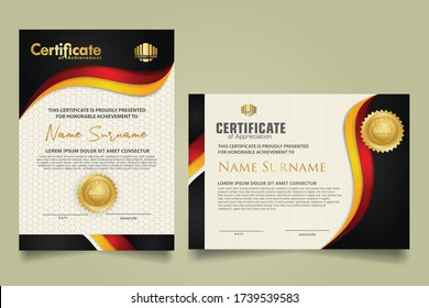 set vertical and horizontal certificate template with flow lines ornament and modern texture pattern background. Diploma. Vector illustration